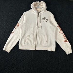 Harley Davidson Women Cream Full Zip Hoodie Sweater XL Embroidered Logo Graphic